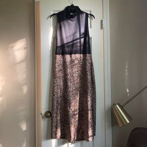 Zara Mixed Fabric Mock-Neck Leopard Dress